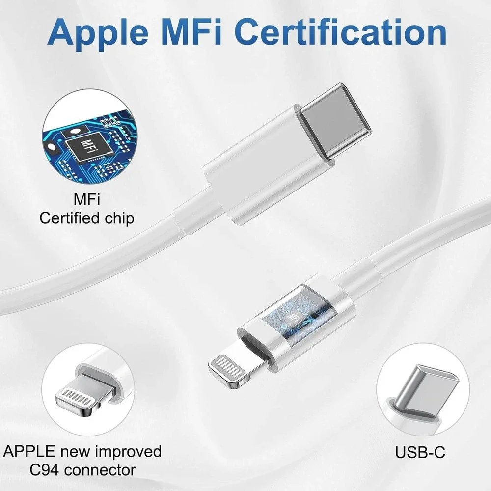 2-Pack 20W USB-C Fast Charger Block with 10ft MFi Lightning Cable